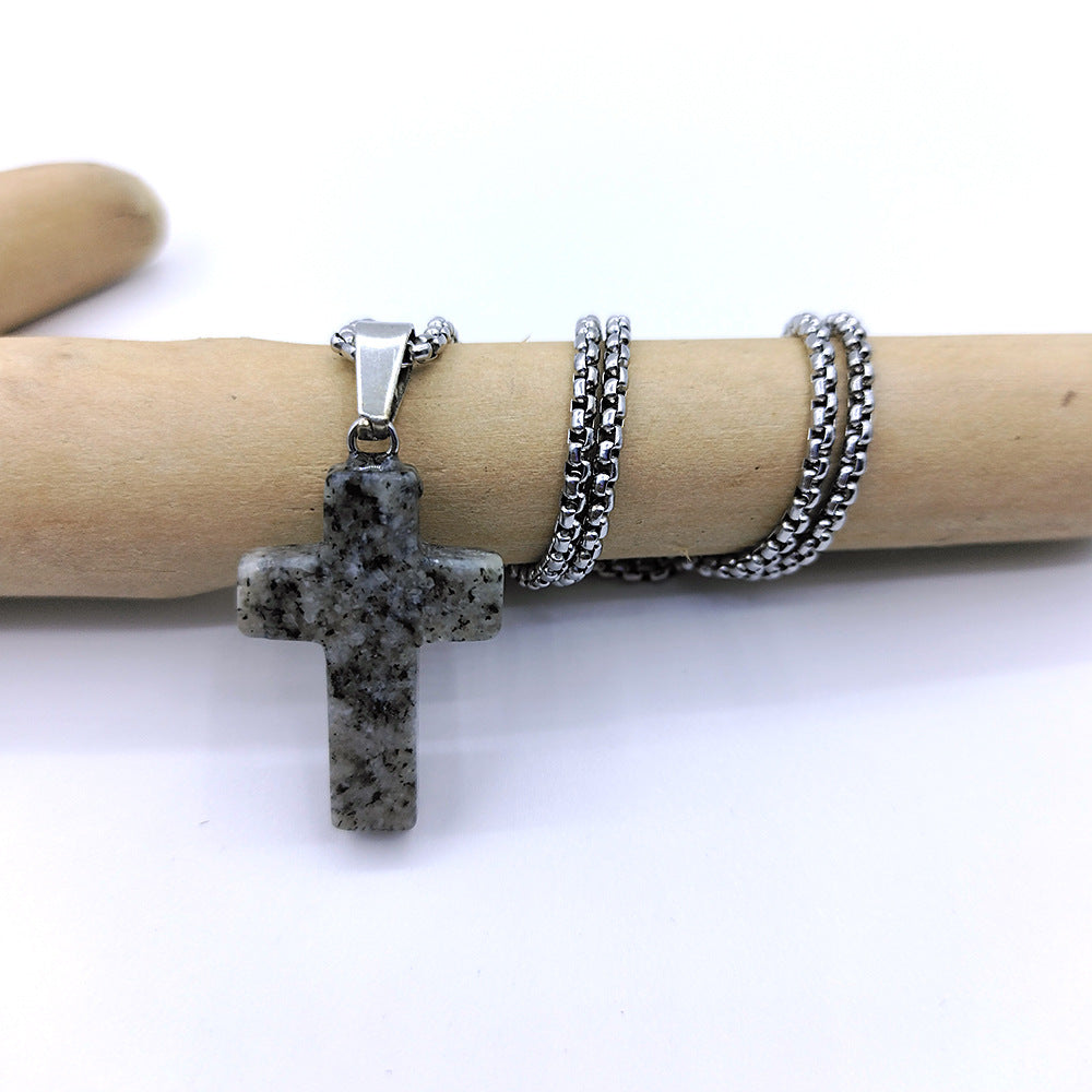 Wholesale Natural Stone Cross Pendant Necklace